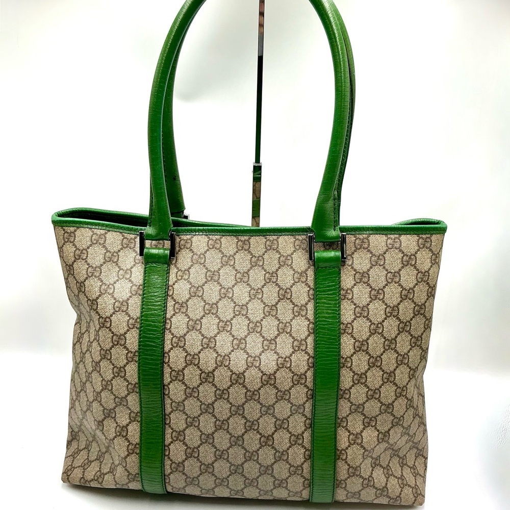 ✨Gucci ✨Beige GG Canvas Tote with Green Leather Trim - Picture 3 of 6